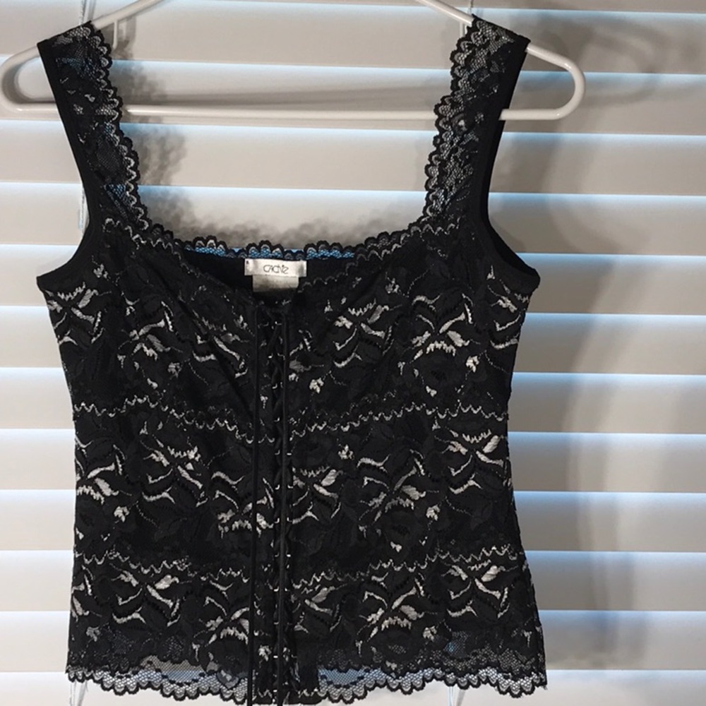 Cache Black & Silver Lace Tank